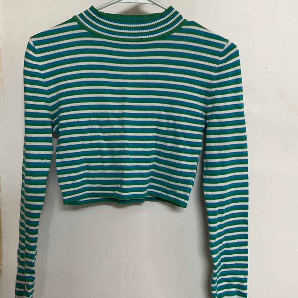 Green and blue cropped long sleeve